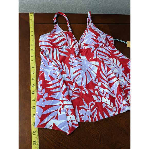 Kona Sol Tankini S Red Purple Palm Plant Tropical Swimsuit Top Deep VNeck Modest - Picture 10 of 12